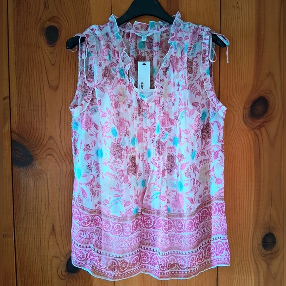 Sonoma Goods For Life Sheer Floral  Ruffle Boho Top/Cami Set - Picture 2 of 11